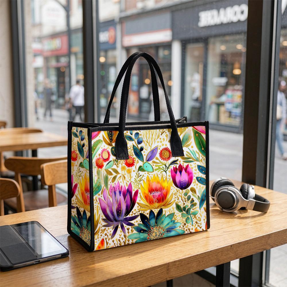 Boho Floral Print Casual Canvas Tote Bag Reusable Lightweight Women Daily Handbag