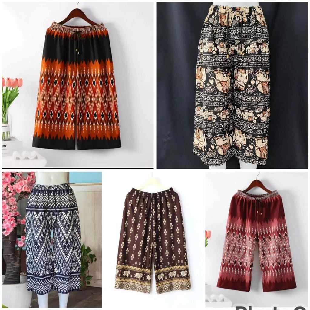 Long Loose Leg Elephant Pants Adjustable Elastic Waistband Strap Women Men Unisex Print Thailand Casual Streetwear Beach Summer Bohemian Retro Vintage