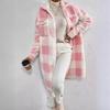 Autumn and Winter Buttoned Lapel Plush Plaid Skirt Loose Temperament Commuting Long Coat Women