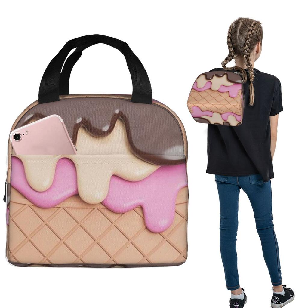 Strawberry Ice Cream Insulated Lunch Bag for Women Kids Portable Food Boxes Thermal Lunch Box Tote