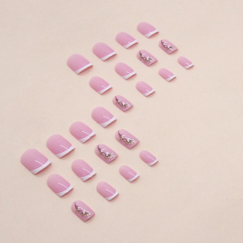 24 Teile/schachtel Künstliche Nägel Mit Blumenglitzer, Abnehmbare Künstliche Nägel, Tragbare Künstliche Nägel, Aufdrücknägel, Acryl-Nagelspitzen, Nageldekoration