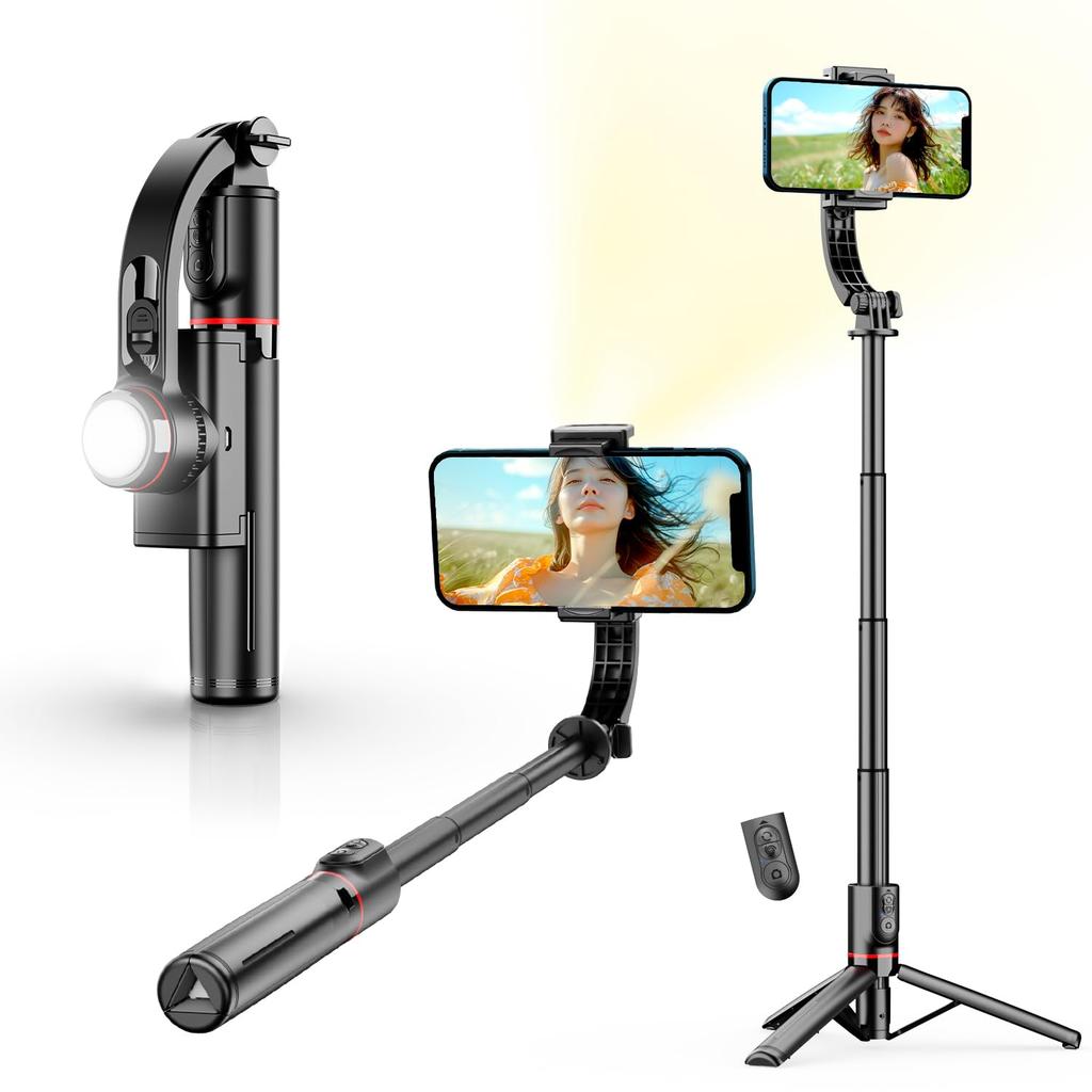 Fisherfans Selfie Stick Gimbal Stabilizer 3-in-1 Tripod 70cm Extendable 360 Rotating Holder Anti-Shake Smartphone Handheld Mobile Video Recording