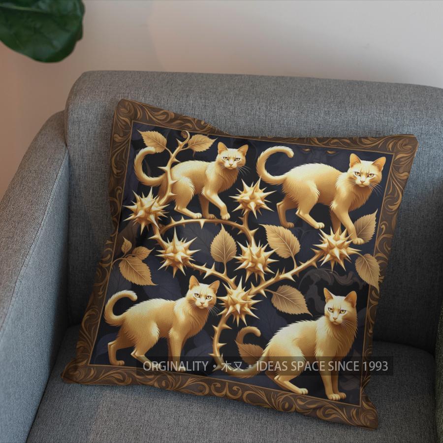 2D Four Cats In Art Nouveau Style Throw Pillow Pattern Cushion Cover Suitable For Sofa Bedroom Car Pillow Cover