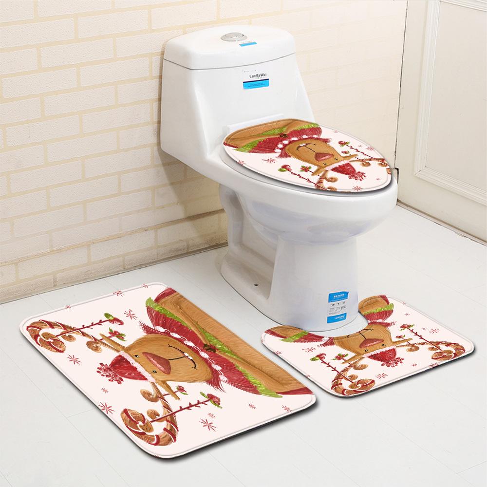 Christmas Bathroom Floor Mat Toilet Three-Piece Set