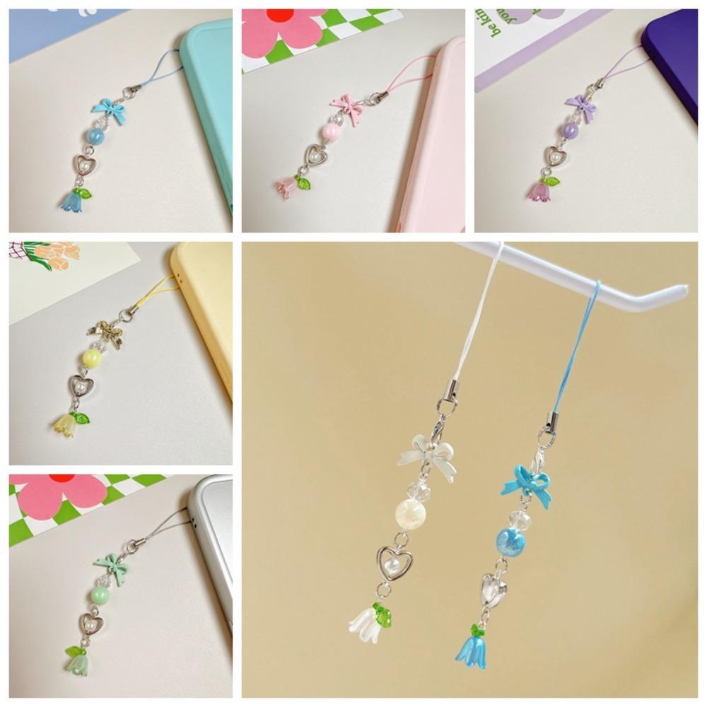 Bow Bead Phone Chain Anti-loss Cell Phone Strap Mobile Accessories Mobile Phone Lanyard  Woman Girl