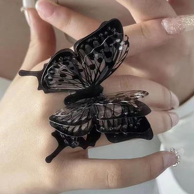 Anello farfalla punk nero esagerato anello vintage tridimensionale gotico regalo