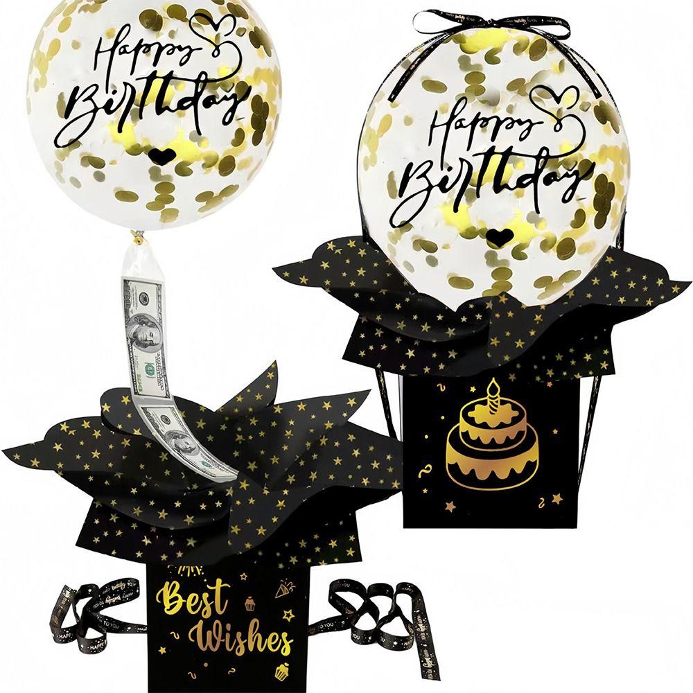 Black Gold Birthday Money Box Funny Balloon Money Pull Box Money Holder  Kids Gift