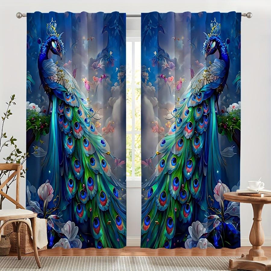 2pcs Colorful Rain In The Universe Of Animals Peacock Digital Printed Curtain Living Room Curtains Grommet Top Curtains Window