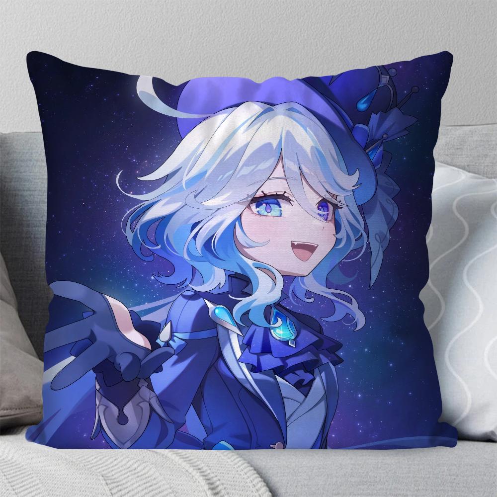 Furina Animation Spiel G-Genshin I-Impact Kissenbezug Quadratisches Kissen Schlafzimmer Sofa Freizeit Komfort Wohnzimmer Heimdekoration 40X40