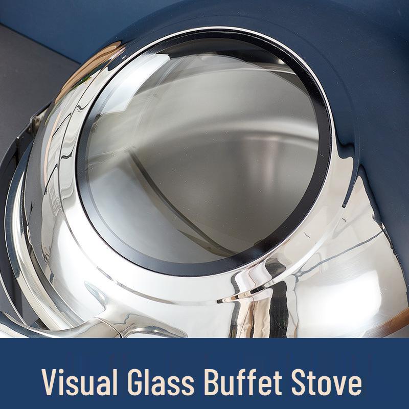 Round Electric Buffet Stove with Hinged Lid - Stainless Steel Chafing Dish