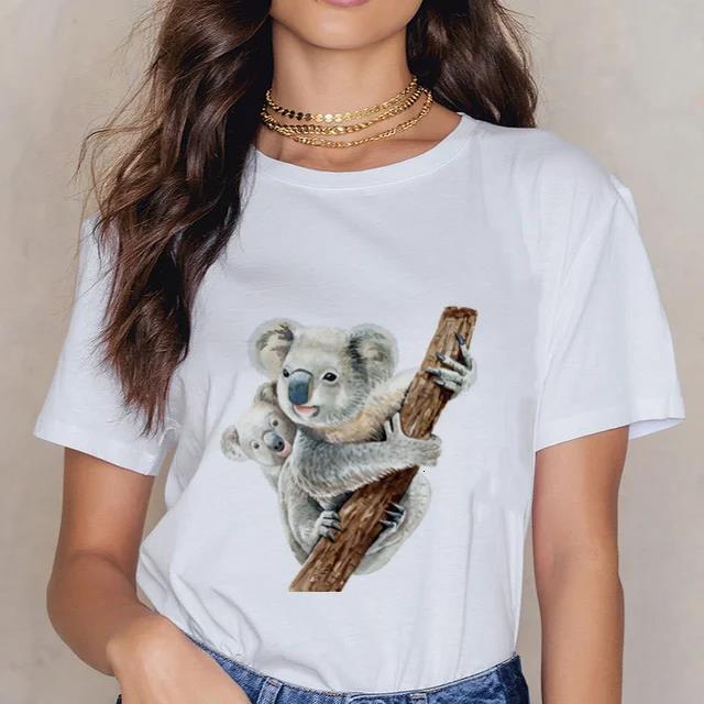 Damen Cartoon Kawaii Tier Koala Druck Damen T-Shirt Harajuku Ropa Mujer Grafik Große Größen T-Shirt Lässig Streetwear T-Shirts