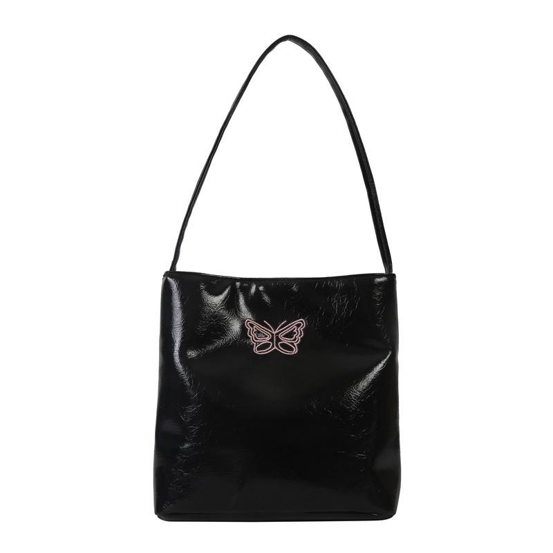 Trendy Street Style Pu Material Medium Size Bucket Bag For Daily Outfits Butterfly Black
