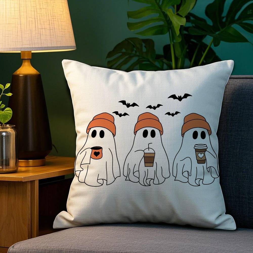 Halloween Cute Ghost Pillow Case Plush Fabric Soft Double Sided Print Sofa Cushion Cover Throw Pillow Covers