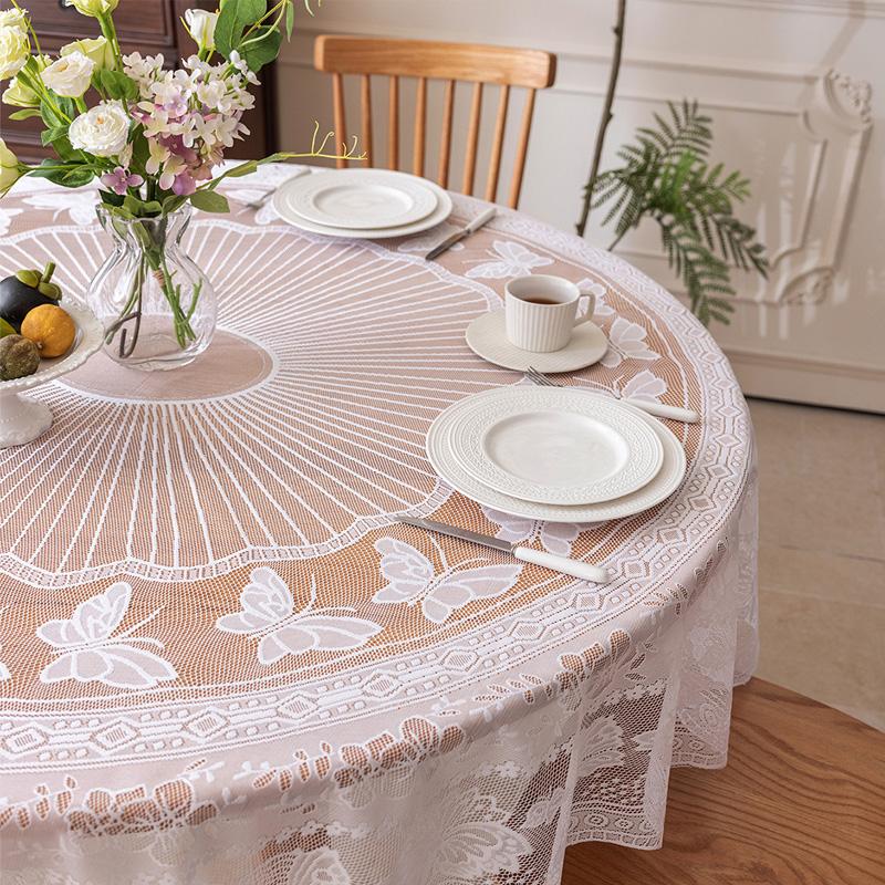1Pc Lace Vintage 180CM Dust-proof Terylene White Tablecloth Tablecover Desk