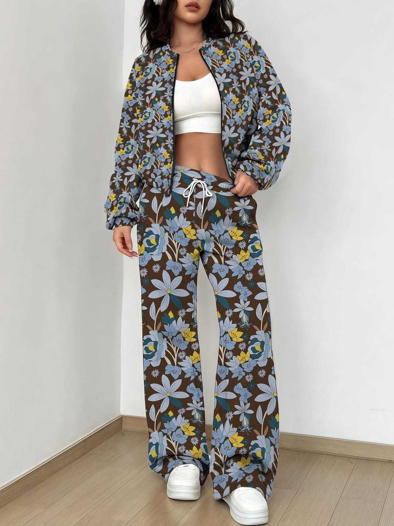 Retro Style Autumn And Winter New European And American Women'S Clothing Flower Printing Suit Women