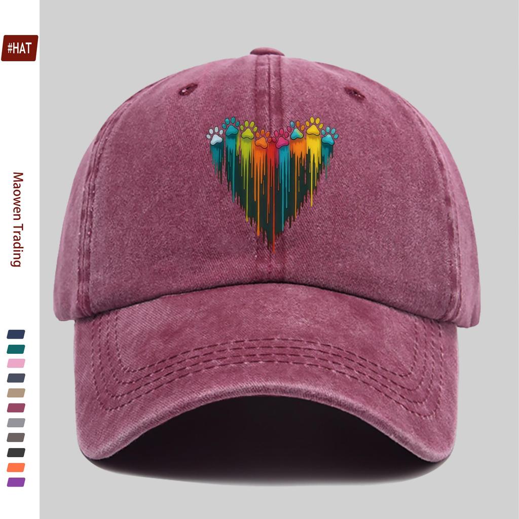 Pc Unisex Cute Cat Paw HeartShaped Print Baseball Cap with Heart Print Design Sun Hat Comfortable and Lightweight Adjustable