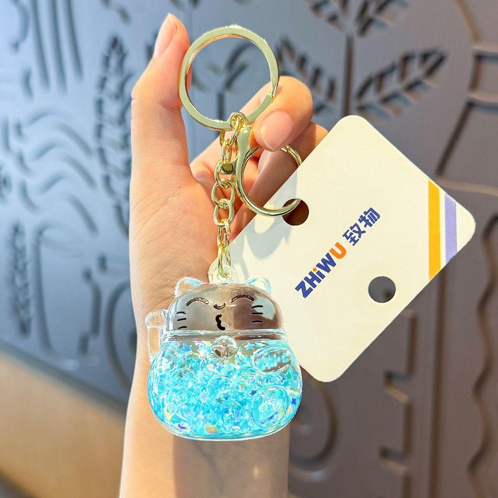 Nagaya Fortune Cat Candy Color Cat Keychain Luminous Cartoon Cat Model Keyring  Gifts