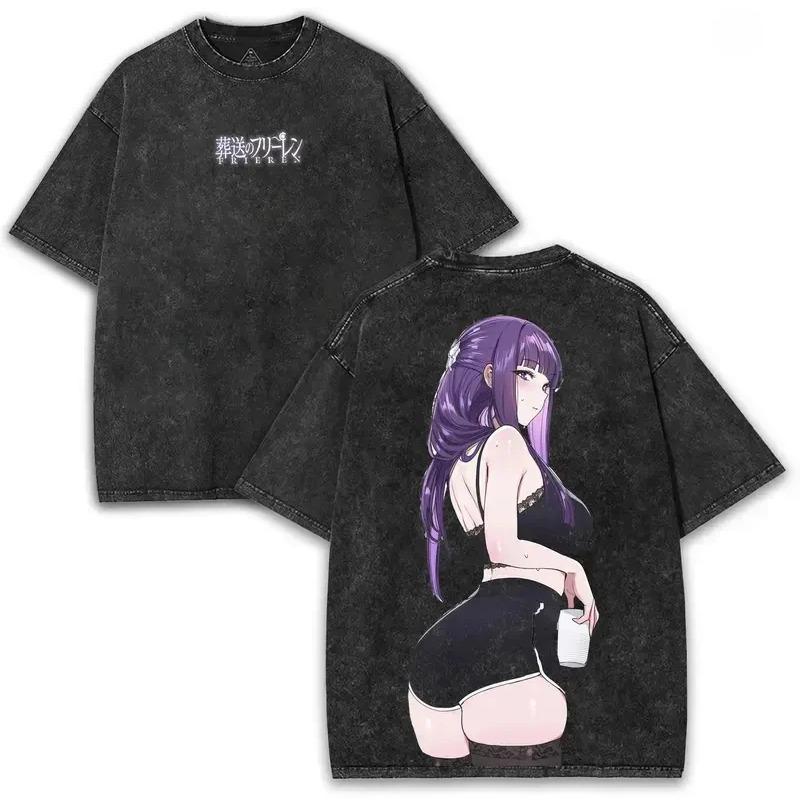 Футболка Фрирен, превыше конца путешествия, мужская одежда, винтажная стираная, оверсайз, чистый хлопок высокого качества, футболки, топы S