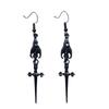 Unique Black Bat With Swords Drop Earrings for Women and Men Gothic Punk Fashion Jewelry For Halloween Cosplay