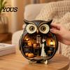 Wood Owl Sculpture Halloween Wooden Tabletop Centerpiece, 2D Flat Pumpkin Ghost Bat Figurine Skeleton Standing Table Sign for Party, Shelf, Desk Decor
