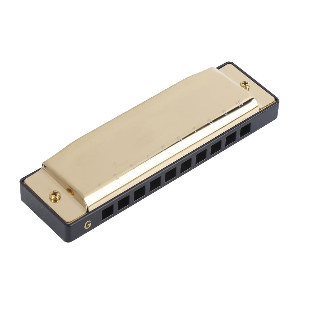 Harmonica 10 Hole 20 Tone G Key Playing Mouth Organ Wind Musical Instrument with Box ClothGold
