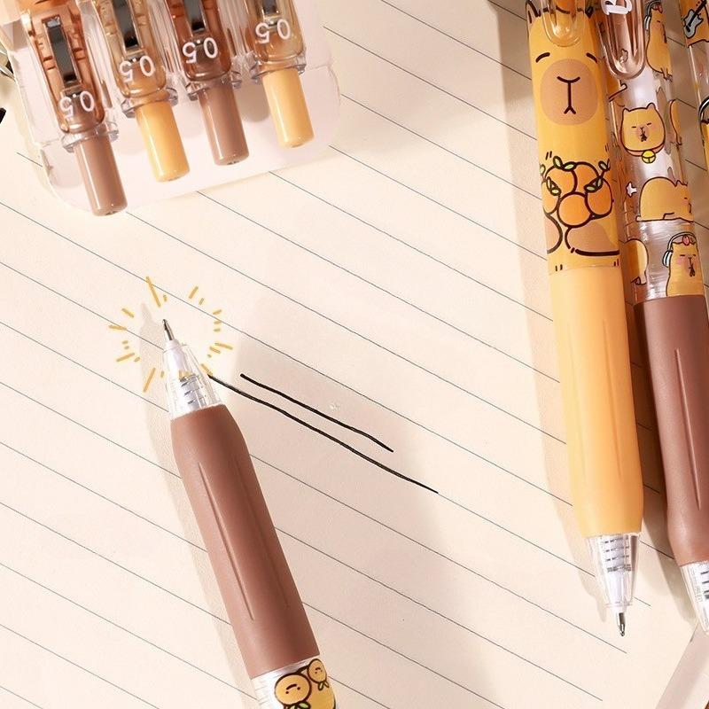 4Pcs Cute Cartoon Capybara Erasable Neutral Pen 0.5mm Student School Office Stationery Washable Writing Pen