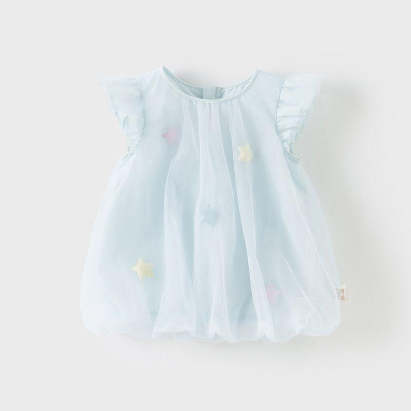

David Bella Kidsren s T-Shirt 2026 New Style Girls Mesh Flower Bud Top, Fashionable Summer Short-Sleeved Kidsren s Clothing for Girls Dream Blue [Ready Stock] 100