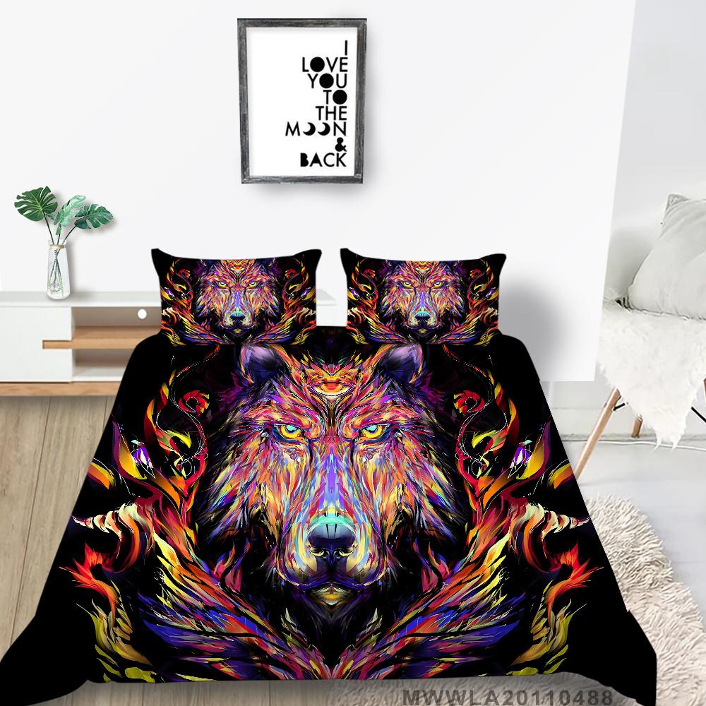 Home Bed Set with Bedding Pillow 2/3 Pcs Duvet Covers Highend 3D Wolf Printed Bedding Suit Home Textiles
