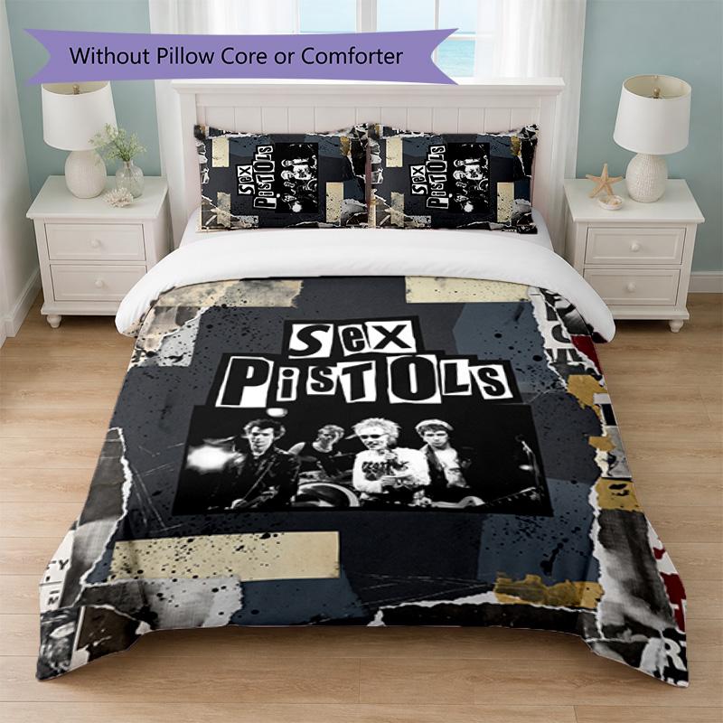 Sex Pistols Druck 3-teiliges Bettwäsche-Set Bettbezug mit zwei Kissenbezügen Weiche Bettwäsche für Haushalt Schlafzimmer