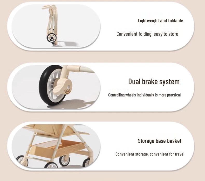Compact One-Button Folding Baby Stroller: Lightweight, Reclining & Travel-Ready.