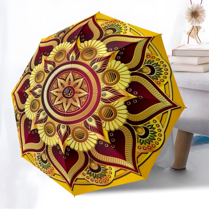 1pc Mandala Pattern Automatic Open/Close Umbrella, Folding Compact Umbrella with Lightweight Design for Women/Men yy251028239