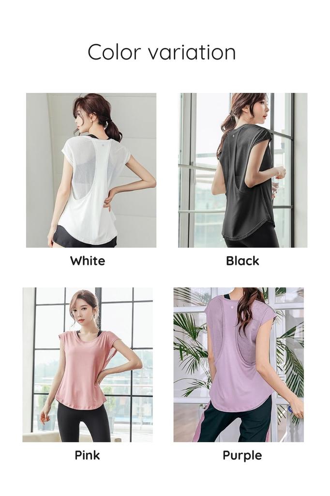 VEROMAN Yoga Short Size M Women's Top, Sleeve, Simple, Figure-Flattering, Black, (ppi-ssd042)