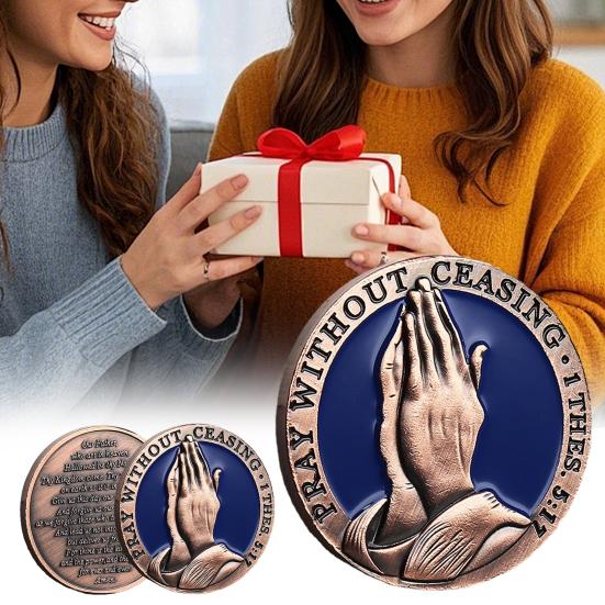 The Lord's Prayer Coin Christian Challenge Coin Pray Without Ceasing Bible Verse Token Inspirational Pocket Prayer Medallion Religious Gift for Men