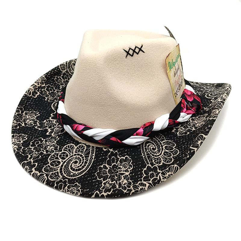 

Western Men s and Women s Autumn and Winter Ethnic Style Jazz Hat, Big-brimmed Top Hat, Woolen Peach Top, Cowboy Hat M 56-58cm бежевый