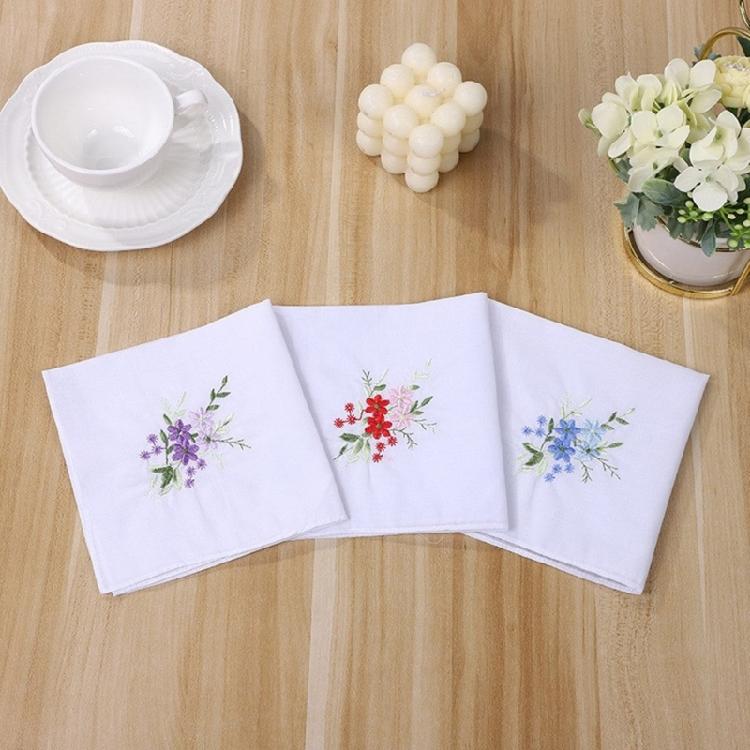 Lightweight Handkerchief Washable Chest Towel Embroidery Flower Hankie Pocket Square 28x28cm for Girl Traveling Shopping