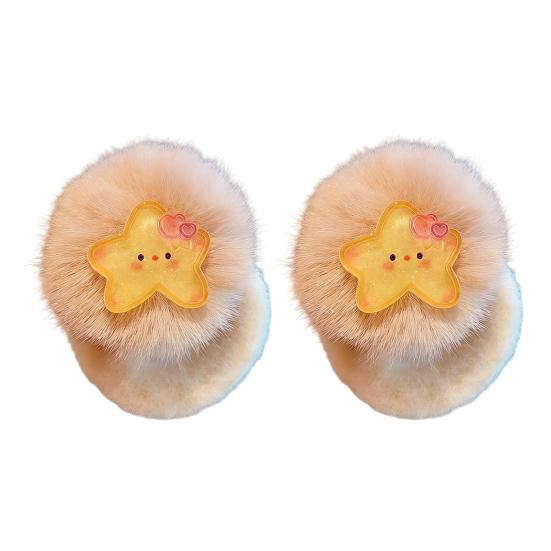 

2Pcs Girl Hair Tie Cartoon Rabbit Star Decor Soft Plush Hair Rope High Elasticity Fuzzy Hair Band Winter Hair D