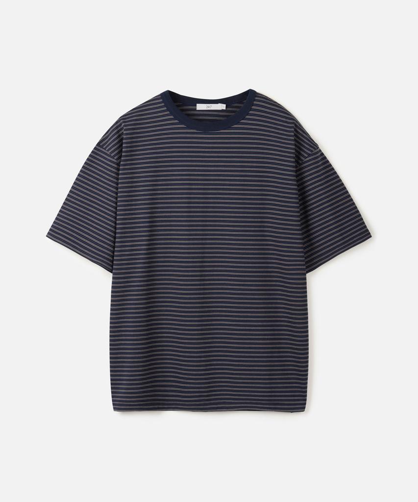 247Silijeu Usa Cotton 32S/2 Multi-Stripe T-Shirt Navy