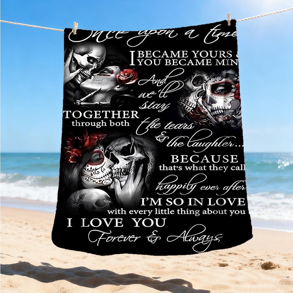 1pc Skull Couple Love Throw Blanket Polyester Fiber, Lightweight Flannel, Soft & Warm, All Season Use for Outdoor, Camping