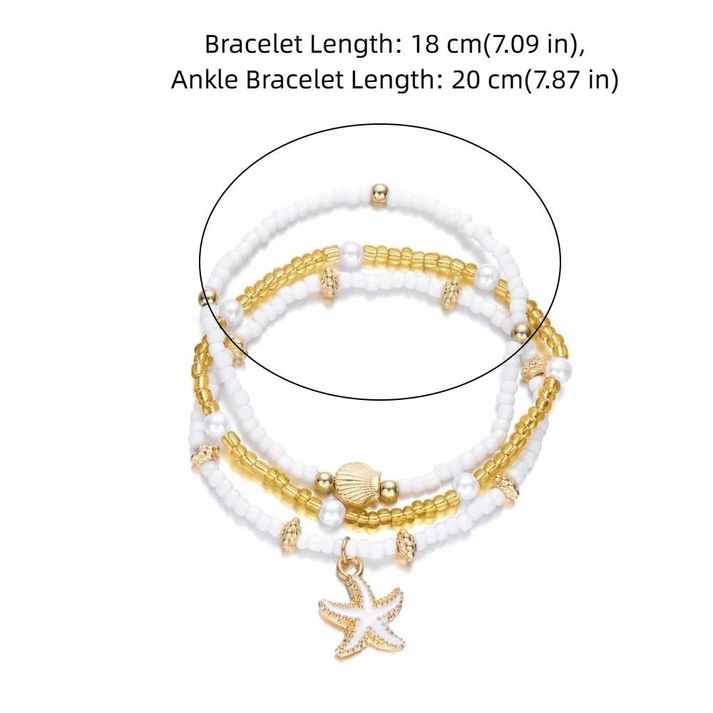Three-Layer Millet Bead Bracelet Adjustable Beach Foot Jewelry Starfish Shell Ankle Chain  Elegant