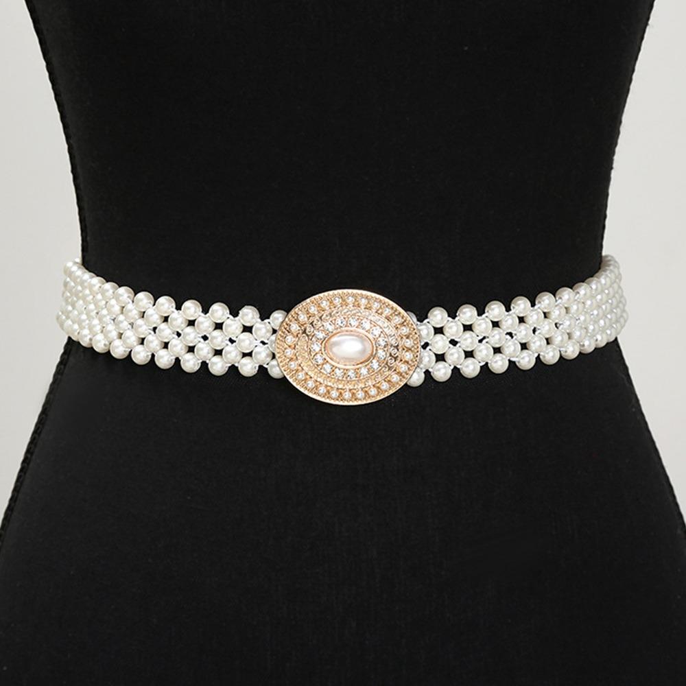 Ceinture simple à cordon de serrage avec élastique à la taille et perle pour femme
