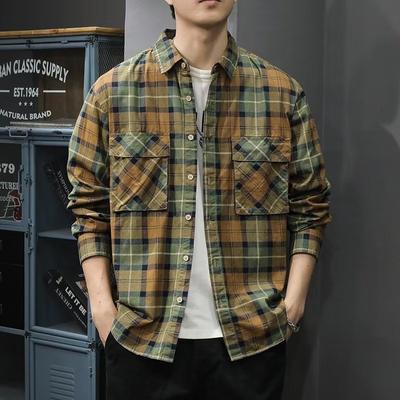 Retro Rutig Skjorta Herr Ny Vår- och Höstoutfit Par Långärmad Casual Skjortjacka