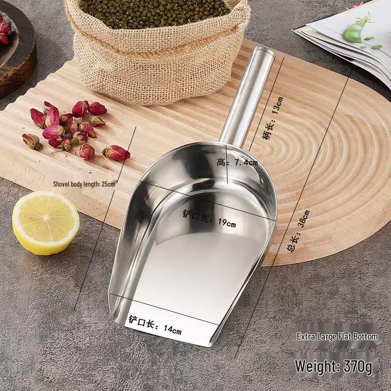Stainless Steel Multi-purpose Flat Bottom Ice Shovel for Grain, Flour, Sugar, Tea, and Feed