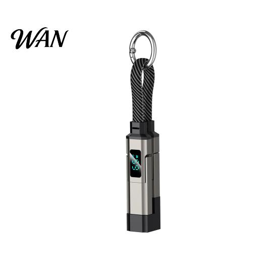 Quick Charge LED Cable 65W 4 in 1 Keychain Cable, Fast Charging Data Office With Display with Display, 8-Pin/Type-C/USB-A/USB-C, Portable Keyring Cord чёрный
