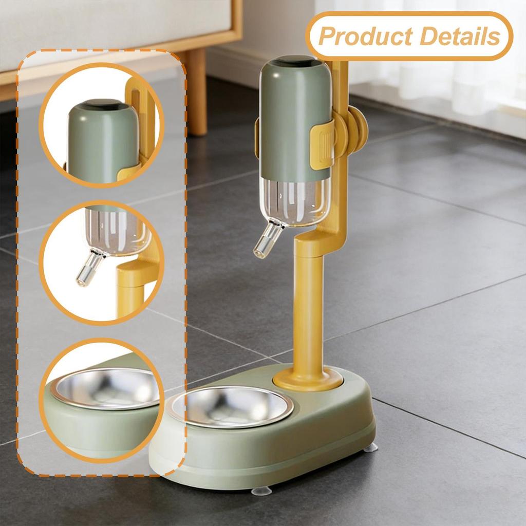 Adjustable Pet Feeder Drinking Fountain Detachable Bottle Standing Bowl for Dog Cat Bunny Animal Supplies
