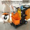 Cleaning Cart: Wheels, 3 Shelves, 70L Bag, Bucket with Wringer.