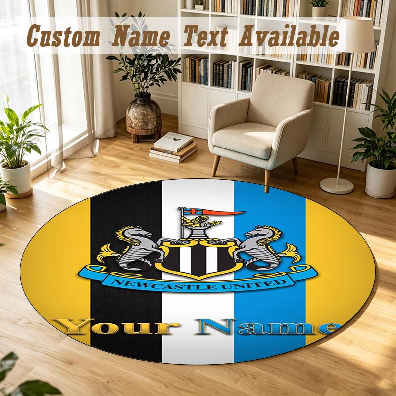 Round Rug Custom NameNewcastle United FC Pattern Non Slip Carpet Home Floor Decor