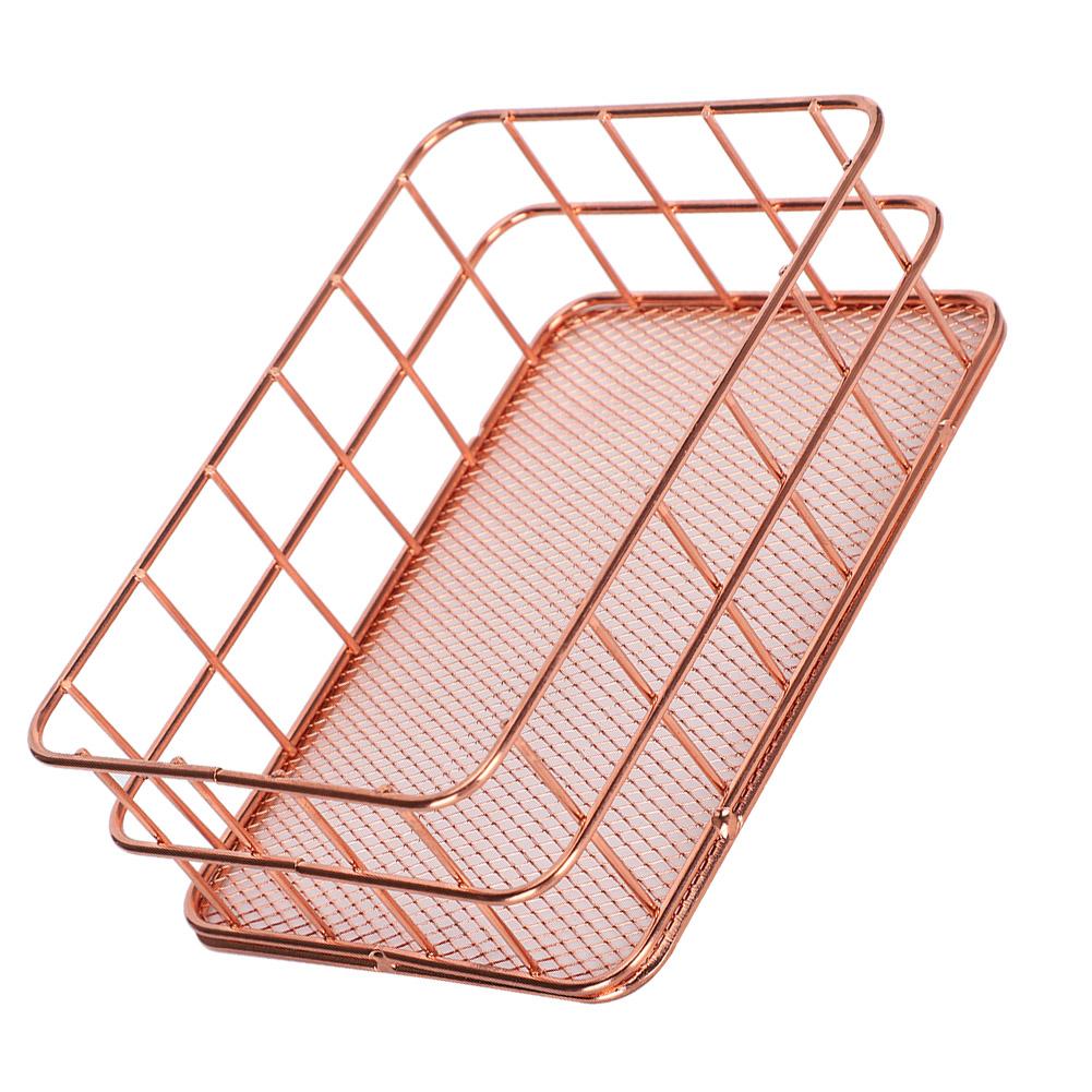 Desktop Storage Basket Rose Gold Metal Grid Fruit Clothing Table Organizing Storaging