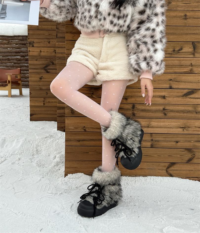 Snow Boots Women's 2025 New Winter Big Head Thick Sole Piled and Thick Fluff Outer Wear Warm Cotton Shoes