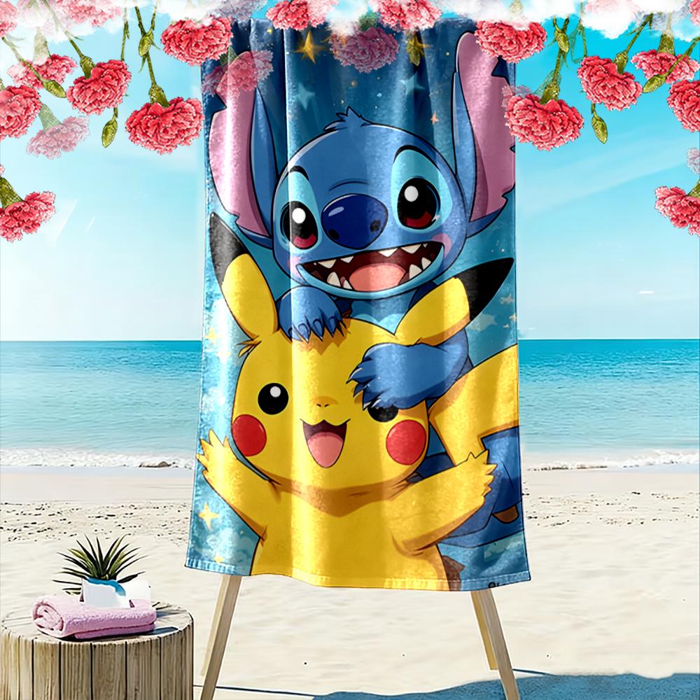 Stitch and Pikachu Cartoon Print Beach towel quick-drying for travel outdoor sports jogging beach and swimming