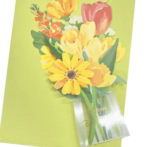 Sanrio bursdagskort gule blomster i gjennomsiktig vase gratulasjonskort kan sendes utenlands BD109-2831701
